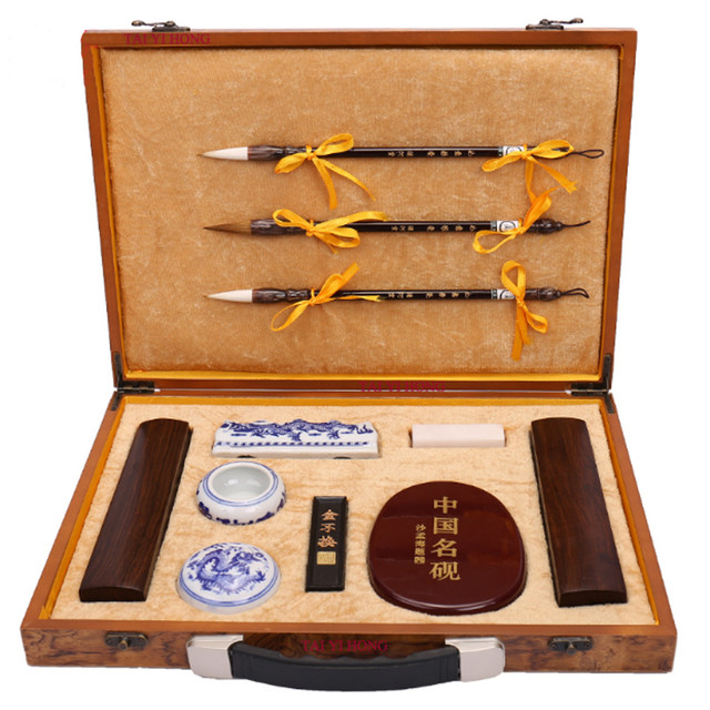 the Four Treasures of Study Chinese Calligraphy brushes Ink stick  stationary Painting Supply Art Set gift Box for Artist - AliExpress